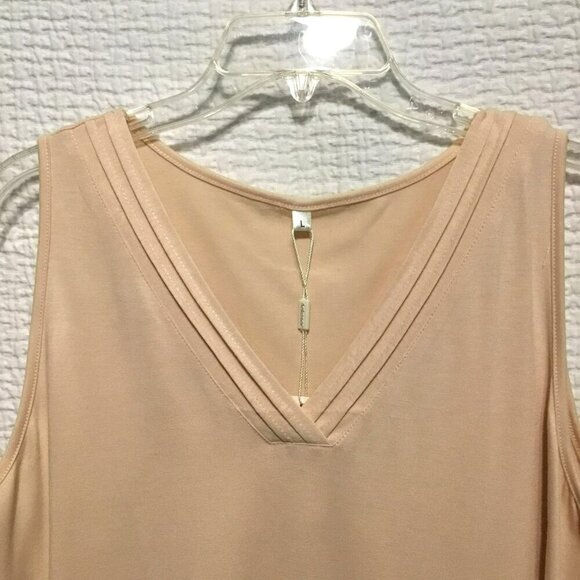 Aokosor V-Neck Top NWT Pleated Sleeveless Women's Sz L Apricot Flowy Lightweight - Picture 2 of 10